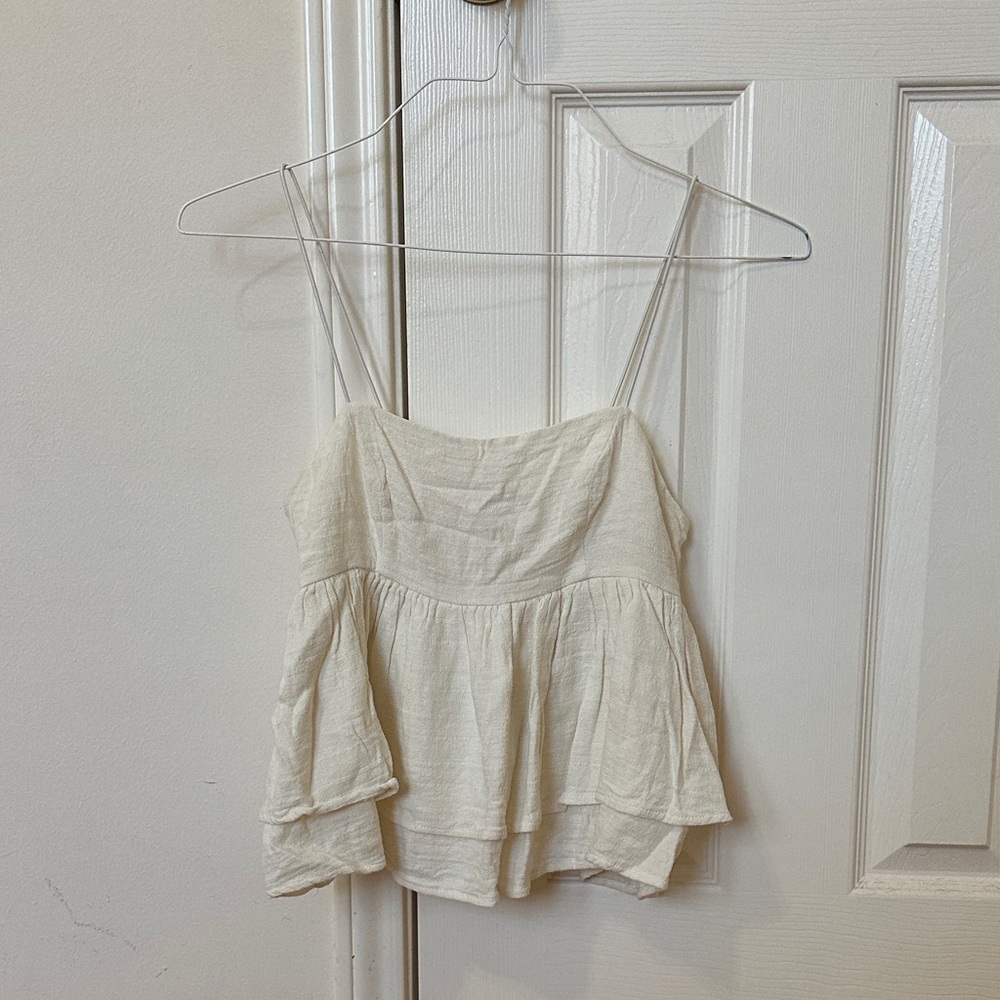 White Cream Ruffled Sleeveless Top by Urban Outfitters SP